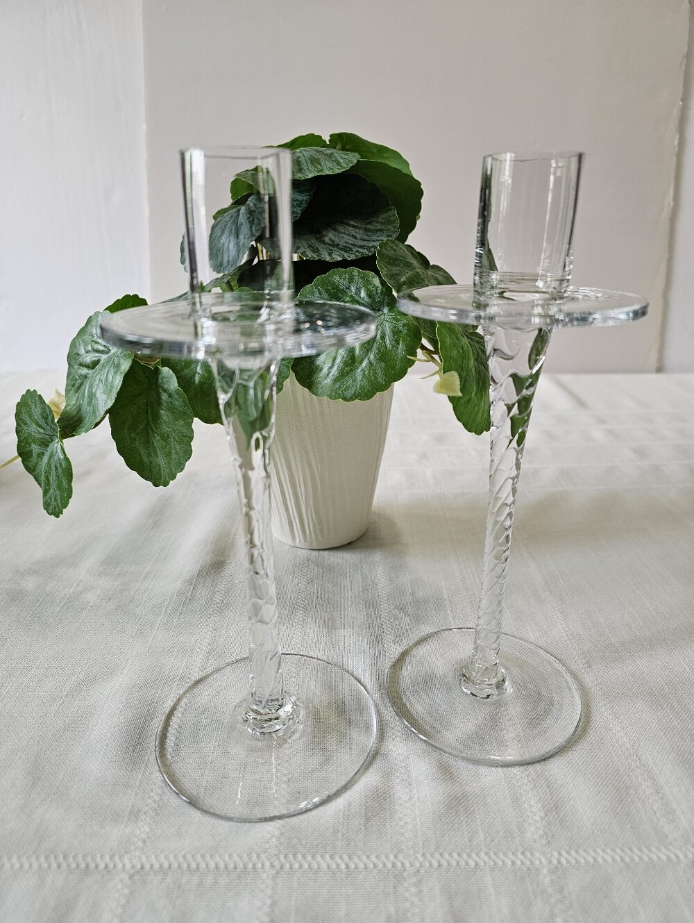 Vintage Art Glass Twisted Stem Candle Holders - Set of 2